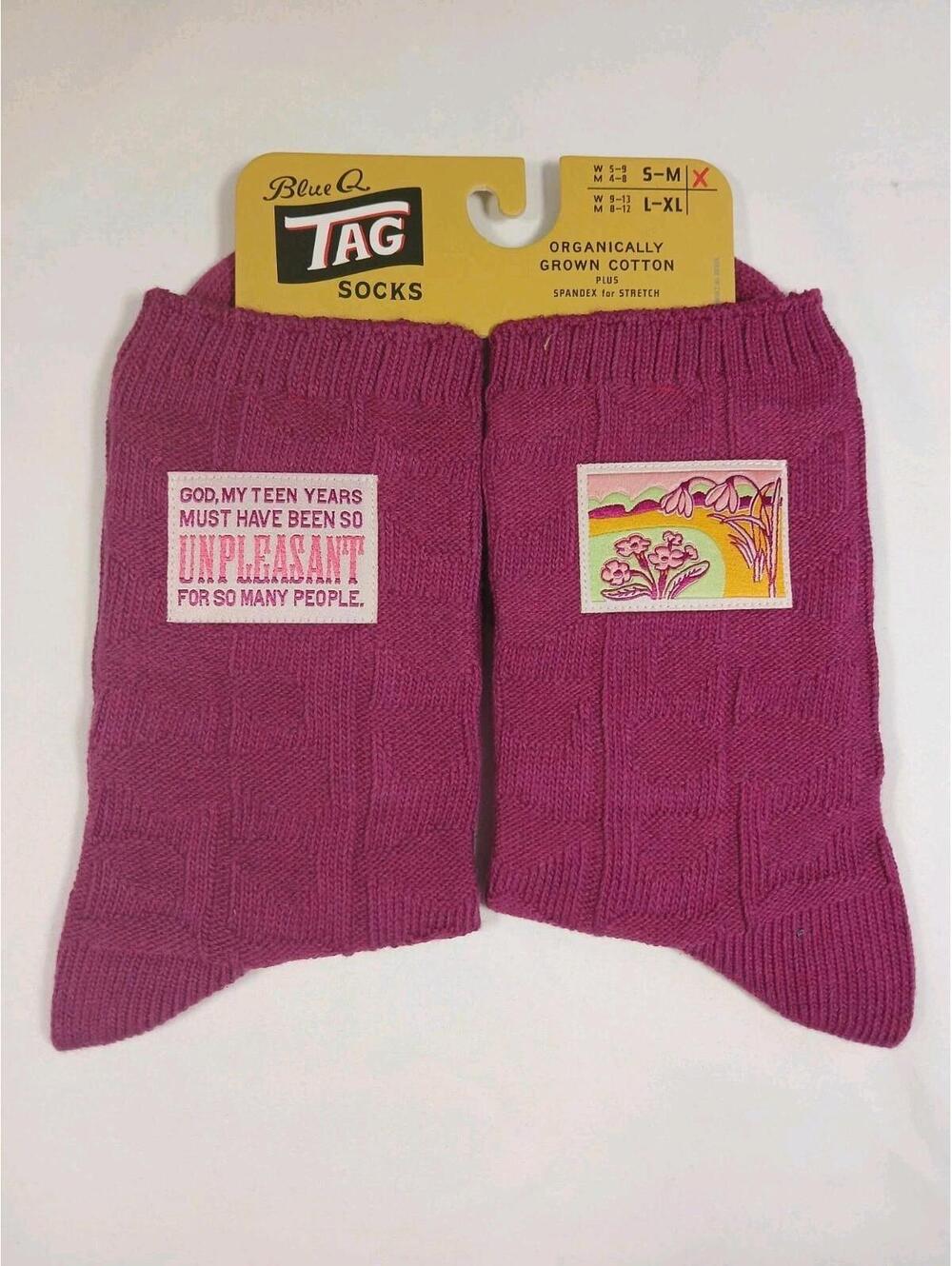 Blue Q Tag Socks S/M My Teen Years Must Have Been So Unpleasant For So Many NWT